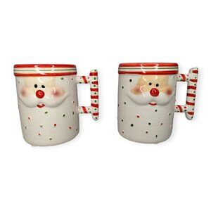 3D Santa Face with Small Peppermints Large 14 oz Mug w/ Candy Cane Handles